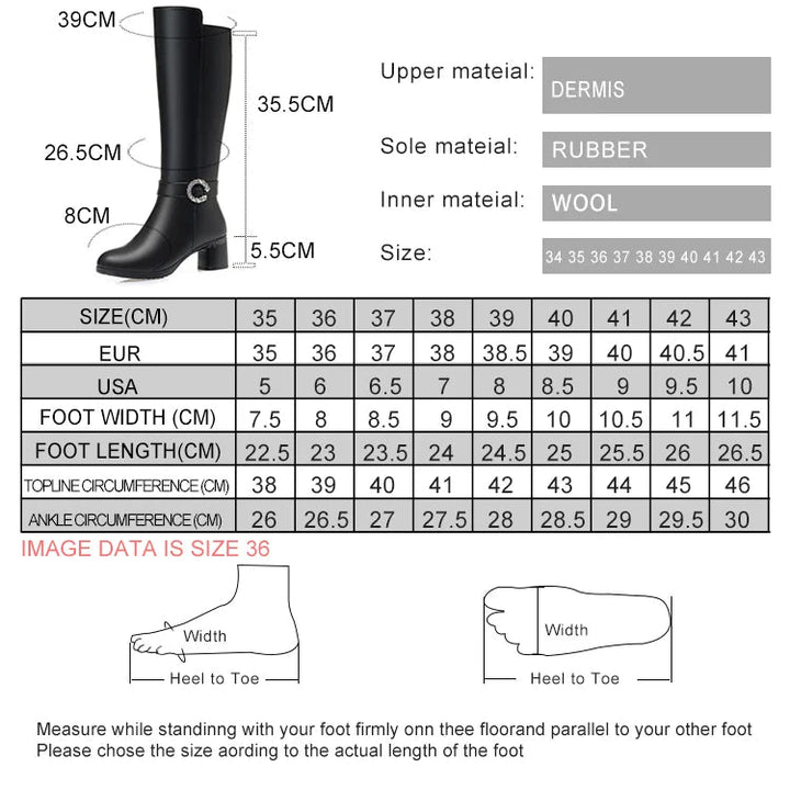 Knee - High Leather Boots – Winter Warm Wool - Lined High Heel Long Boots for Women - VeauBeauty