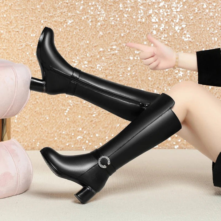 Knee - High Leather Boots – Winter Warm Wool - Lined High Heel Long Boots for Women - VeauBeauty