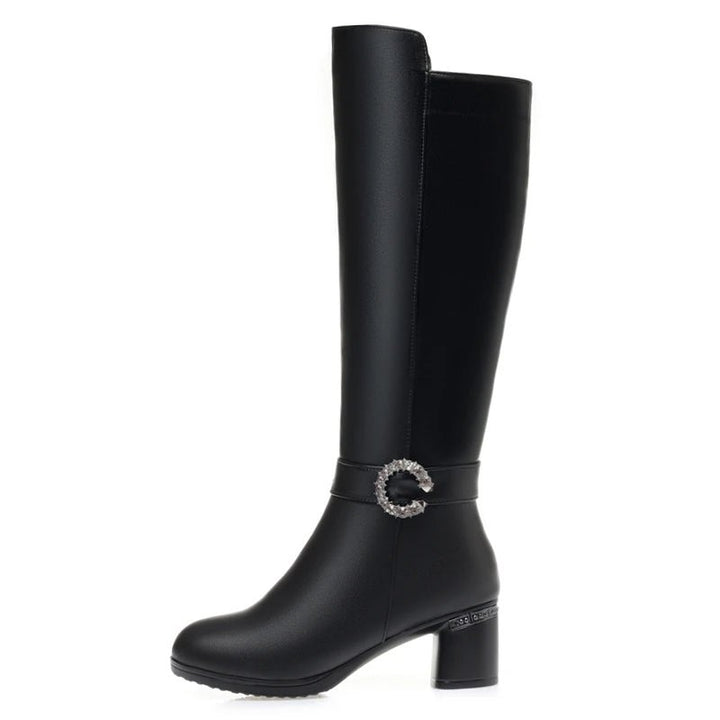 Knee - High Leather Boots – Winter Warm Wool - Lined High Heel Long Boots for Women - VeauBeauty
