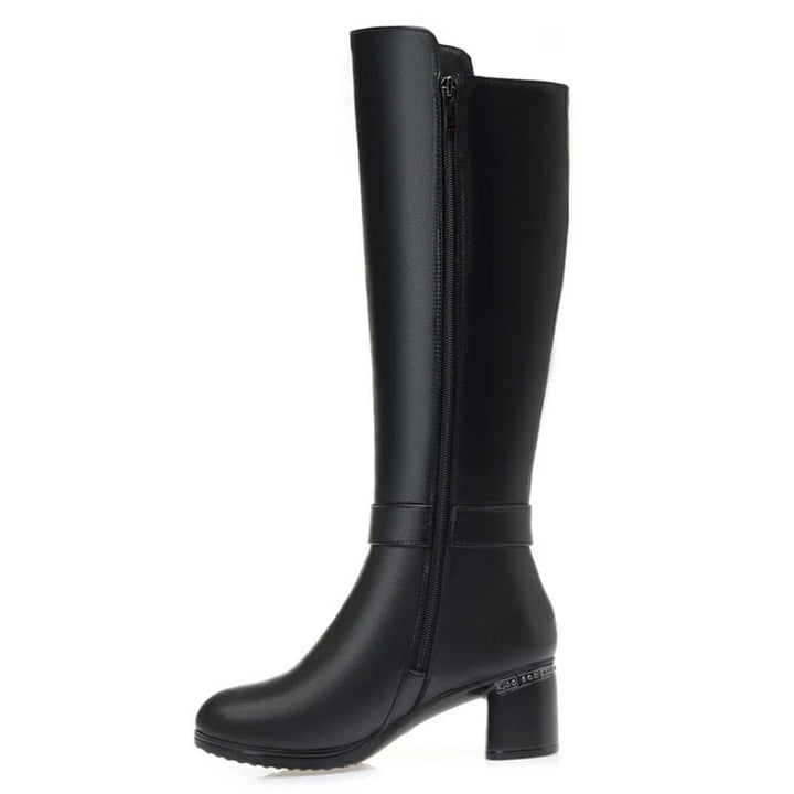 Knee - High Leather Boots – Winter Warm Wool - Lined High Heel Long Boots for Women - VeauBeauty