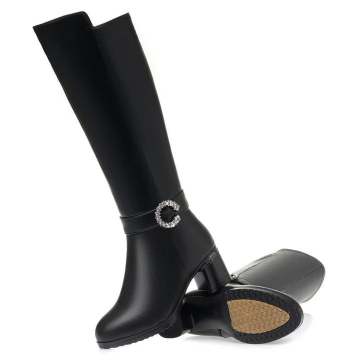 Knee - High Leather Boots – Winter Warm Wool - Lined High Heel Long Boots for Women - VeauBeauty
