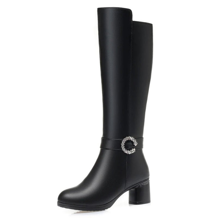 Knee - High Leather Boots – Winter Warm Wool - Lined High Heel Long Boots for Women - VeauBeauty
