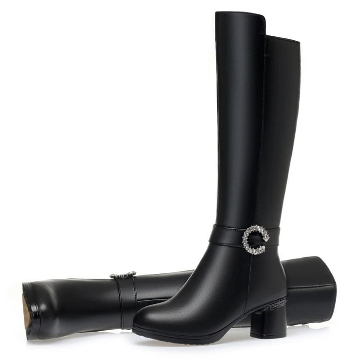 Knee - High Leather Boots – Winter Warm Wool - Lined High Heel Long Boots for Women - VeauBeauty