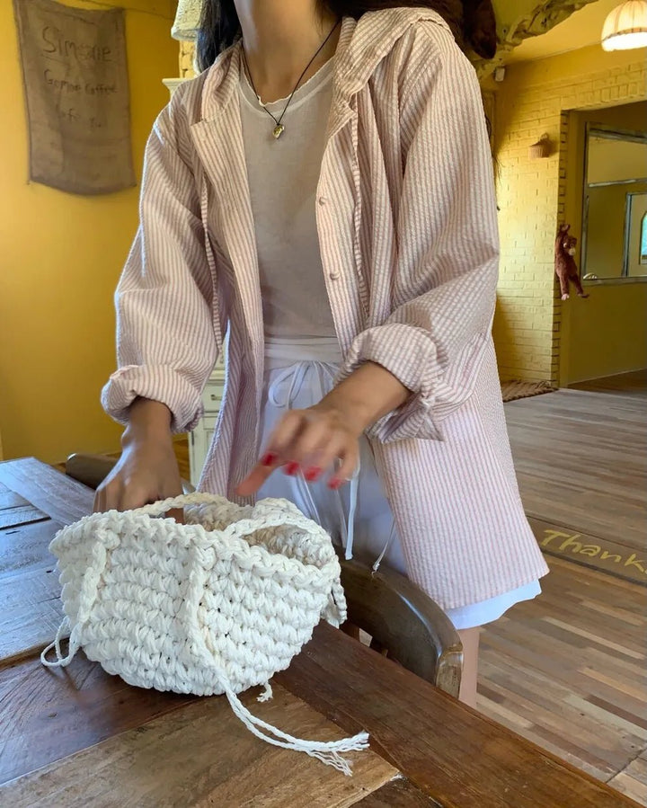 Korean Style Lantern Sleeve Sun Shirt – Striped Long Sleeve Loose Fit - VeauBeauty