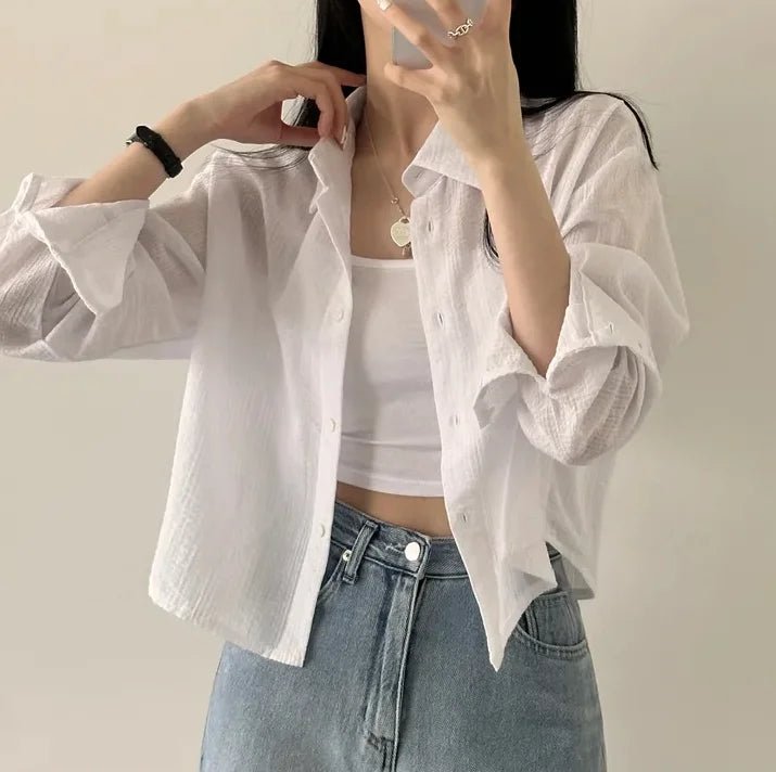 Korean Style Loose Fit Long Sleeve Shirt – Women’s Lightweight Casual Top - VeauBeauty