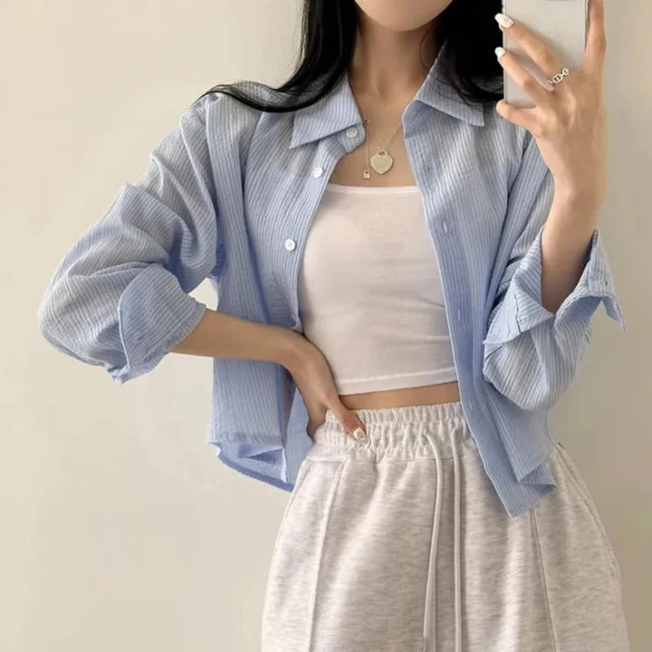 Korean Style Loose Fit Long Sleeve Shirt – Women’s Lightweight Casual Top - VeauBeauty