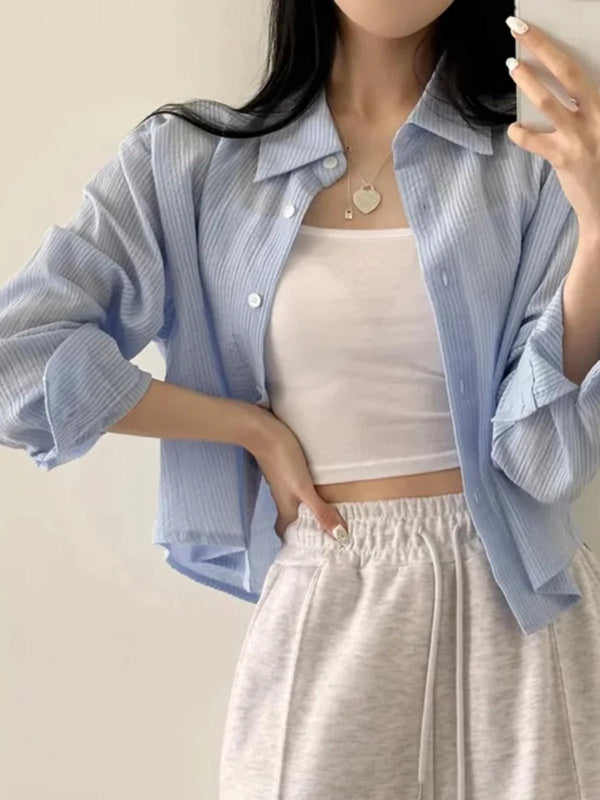 Korean Style Loose Fit Long Sleeve Shirt – Women’s Lightweight Casual Top - VeauBeauty