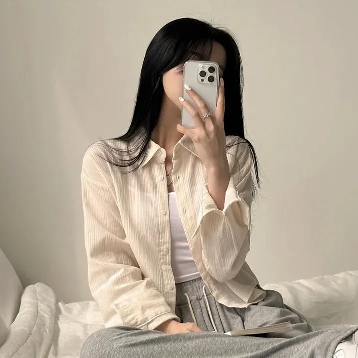 Korean Style Loose Fit Long Sleeve Shirt – Women’s Lightweight Casual Top - VeauBeauty