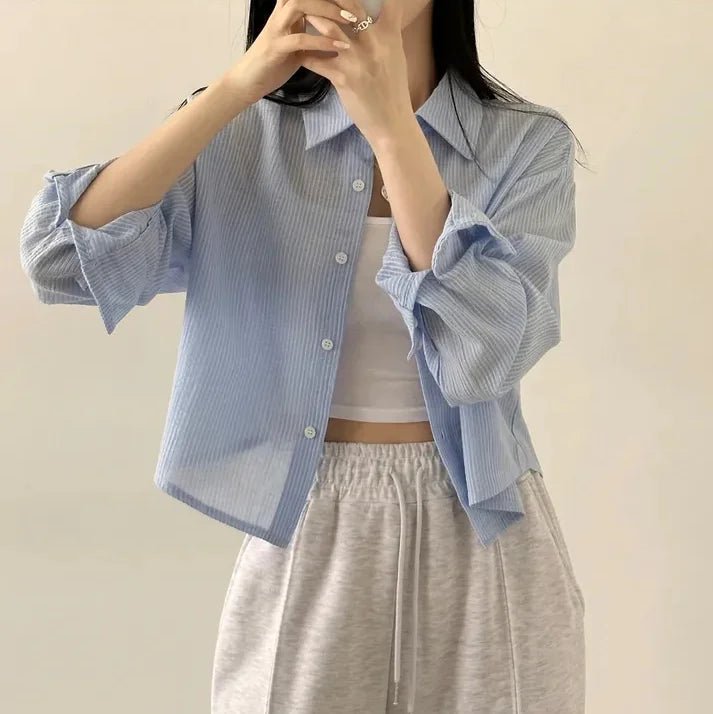 Korean Style Loose Fit Long Sleeve Shirt – Women’s Lightweight Casual Top - VeauBeauty