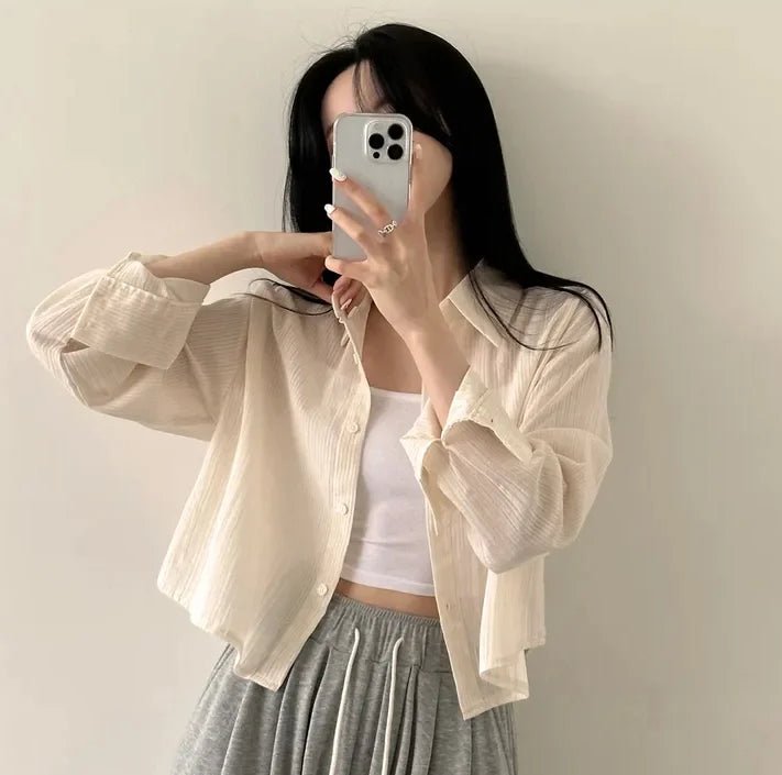 Korean Style Loose Fit Long Sleeve Shirt – Women’s Lightweight Casual Top - VeauBeauty