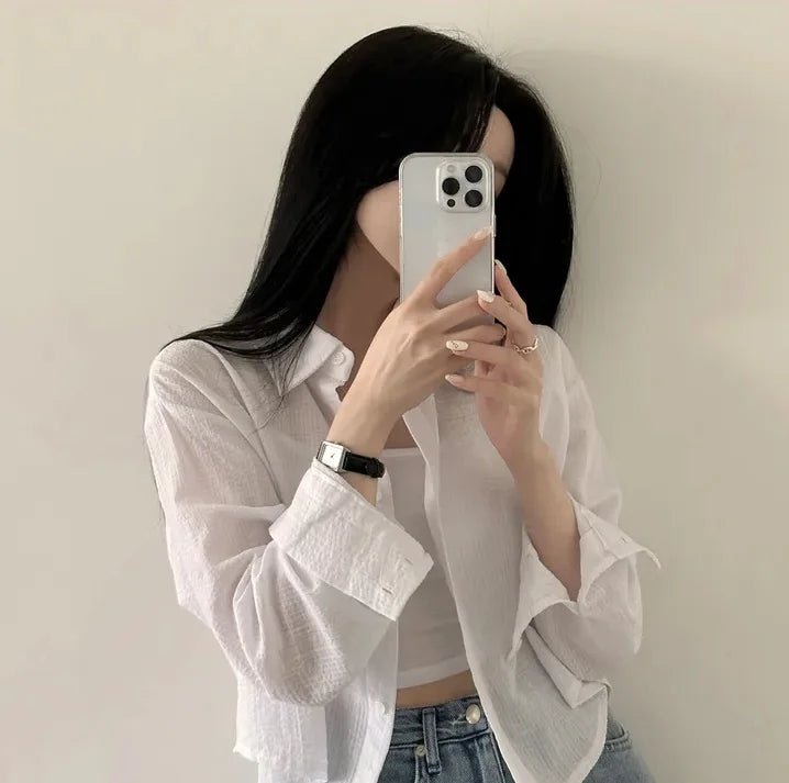 Korean Style Loose Fit Long Sleeve Shirt – Women’s Lightweight Casual Top - VeauBeauty