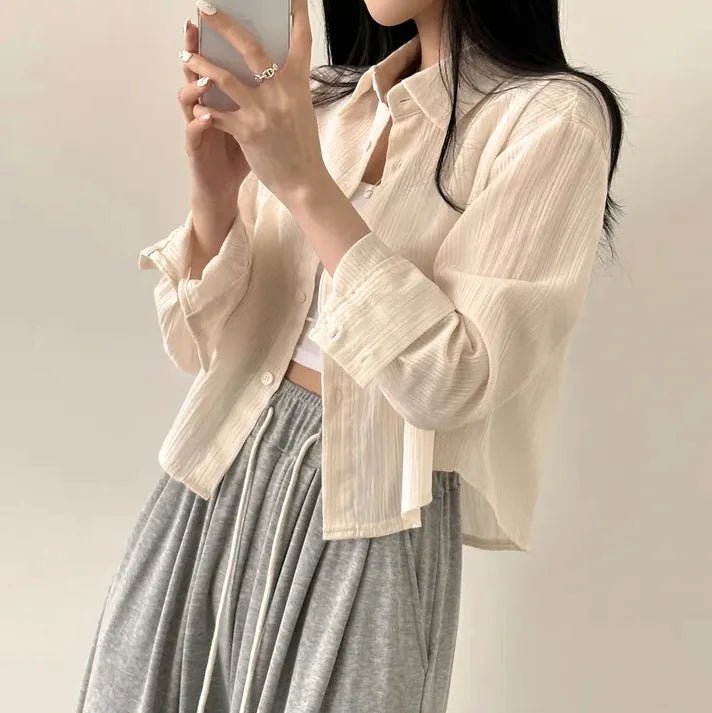 Korean Style Loose Fit Long Sleeve Shirt – Women’s Lightweight Casual Top - VeauBeauty