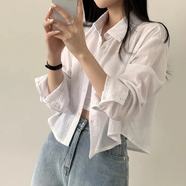 Korean Style Loose Fit Long Sleeve Shirt – Women’s Lightweight Casual Top - VeauBeauty