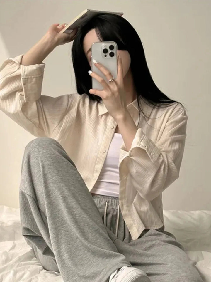 Korean Style Loose Fit Long Sleeve Shirt – Women’s Lightweight Casual Top - VeauBeauty