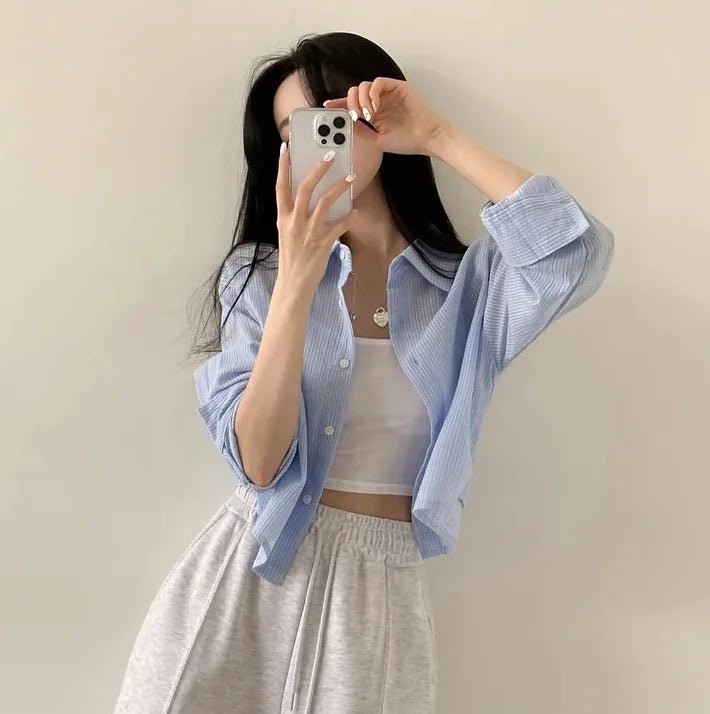 Korean Style Loose Fit Long Sleeve Shirt – Women’s Lightweight Casual Top - VeauBeauty