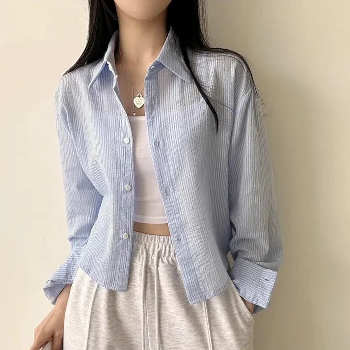 Korean Style Loose Fit Long Sleeve Shirt – Women’s Lightweight Casual Top - VeauBeauty