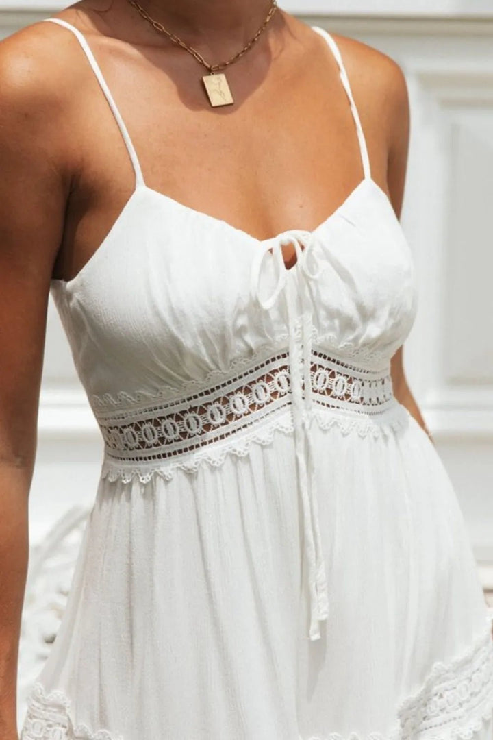 Lace Detail Smocked Midi Cami Dress - VeauBeauty