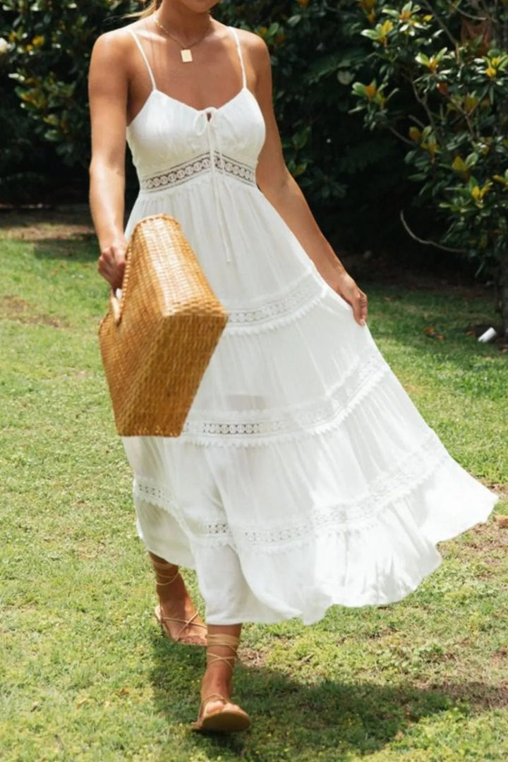 Lace Detail Smocked Midi Cami Dress - VeauBeauty