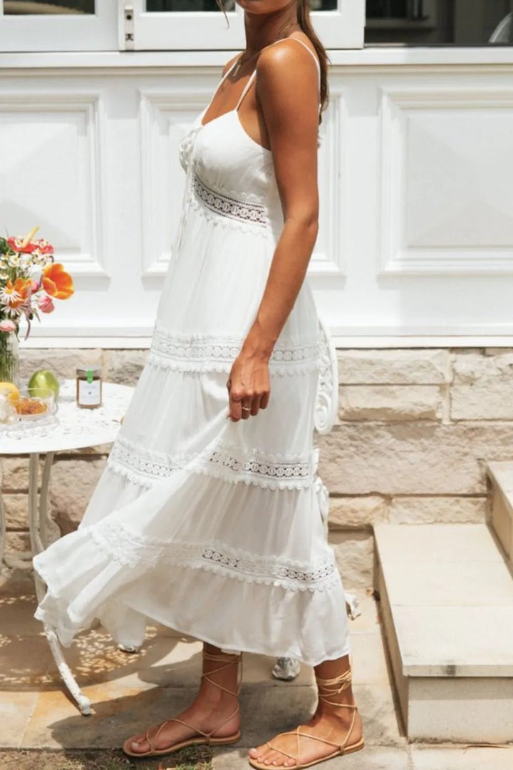 Lace Detail Smocked Midi Cami Dress - VeauBeauty