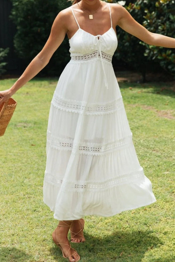 Lace Detail Smocked Midi Cami Dress - VeauBeauty