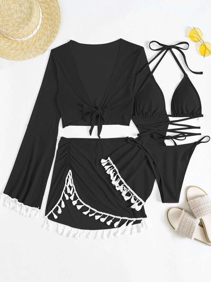 Lacena 4 - Piece Bikini Set – 2025 Halter Triangle Swimsuit with Cover - Up & Skirt - VeauBeauty