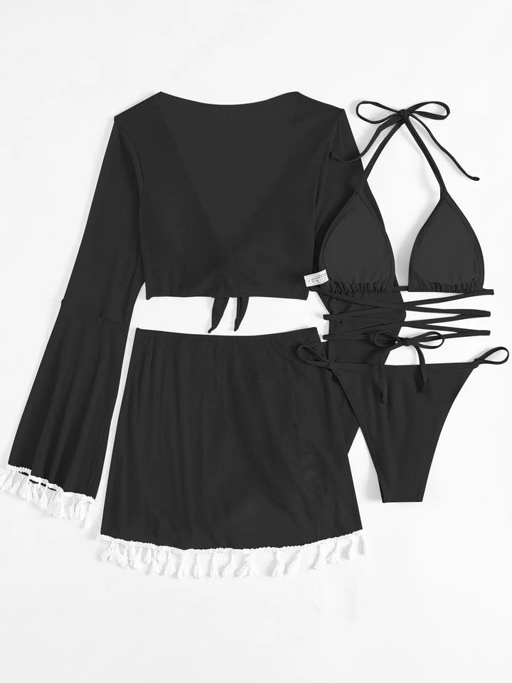 Lacena 4 - Piece Bikini Set – 2025 Halter Triangle Swimsuit with Cover - Up & Skirt - VeauBeauty