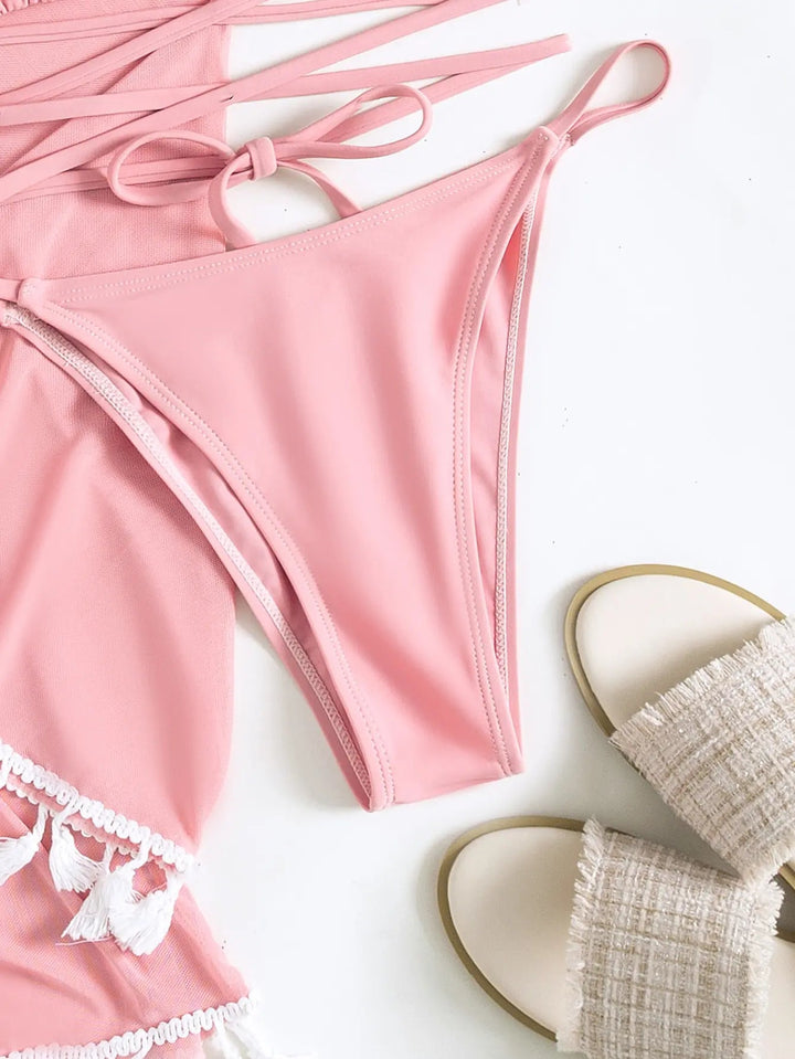 Lacena 4 - Piece Bikini Set – 2025 Halter Triangle Swimsuit with Cover - Up & Skirt - VeauBeauty