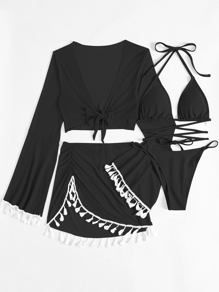 Lacena 4 - Piece Bikini Set – 2025 Halter Triangle Swimsuit with Cover - Up & Skirt - VeauBeauty