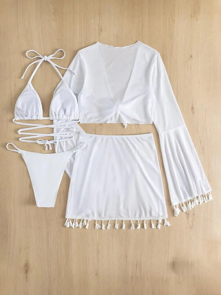 Lacena 4 - Piece Bikini Set – 2025 Halter Triangle Swimsuit with Cover - Up & Skirt - VeauBeauty