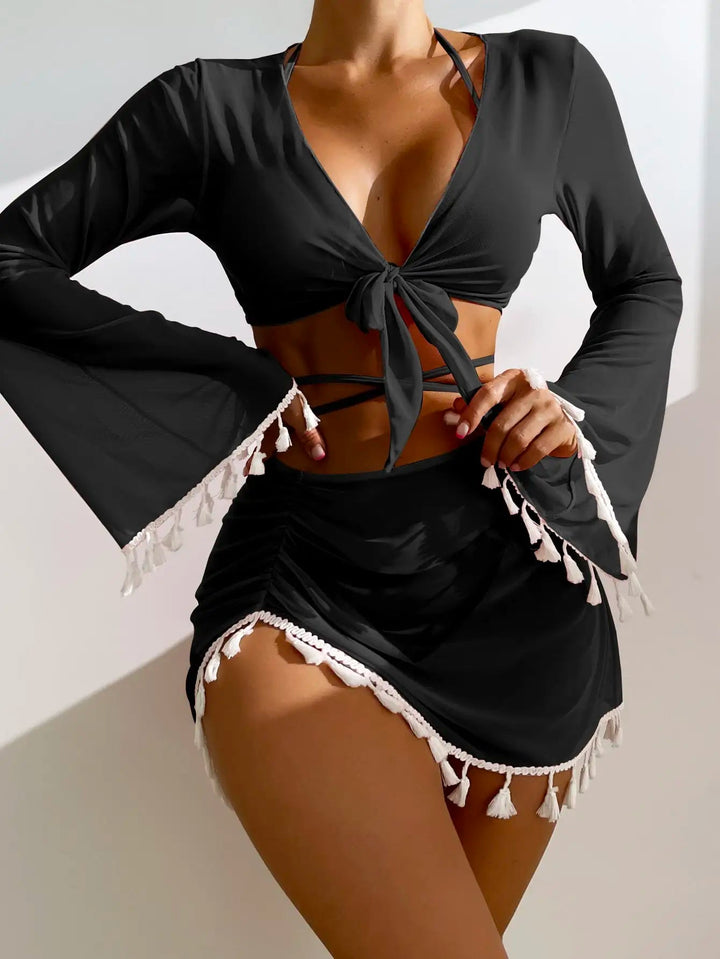 Lacena 4 - Piece Bikini Set – 2025 Halter Triangle Swimsuit with Cover - Up & Skirt - VeauBeauty