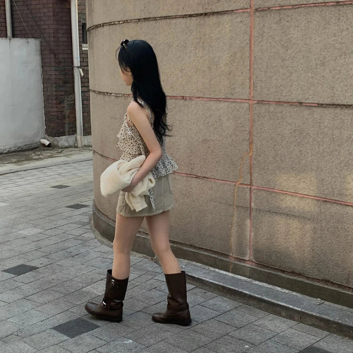 Leopard Layered Strap Tank Top with Cake Ruffle Design - VeauBeauty