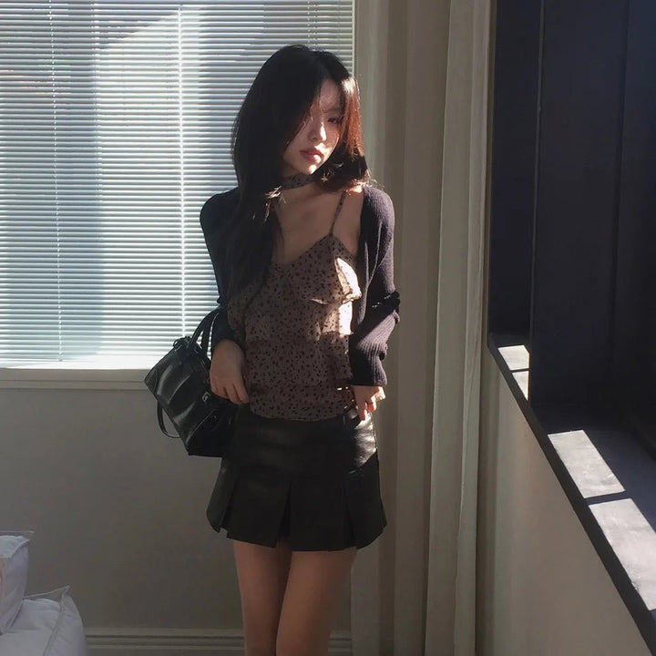 Leopard Layered Strap Tank Top with Cake Ruffle Design - VeauBeauty