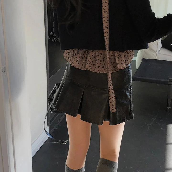 Leopard Layered Strap Tank Top with Cake Ruffle Design - VeauBeauty