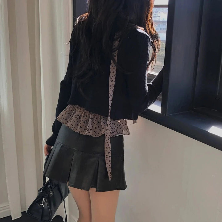 Leopard Layered Strap Tank Top with Cake Ruffle Design - VeauBeauty