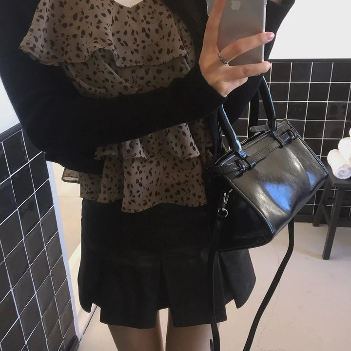 Leopard Layered Strap Tank Top with Cake Ruffle Design - VeauBeauty