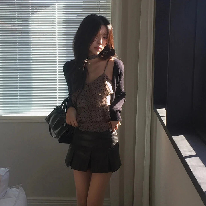 Leopard Layered Strap Tank Top with Cake Ruffle Design - VeauBeauty