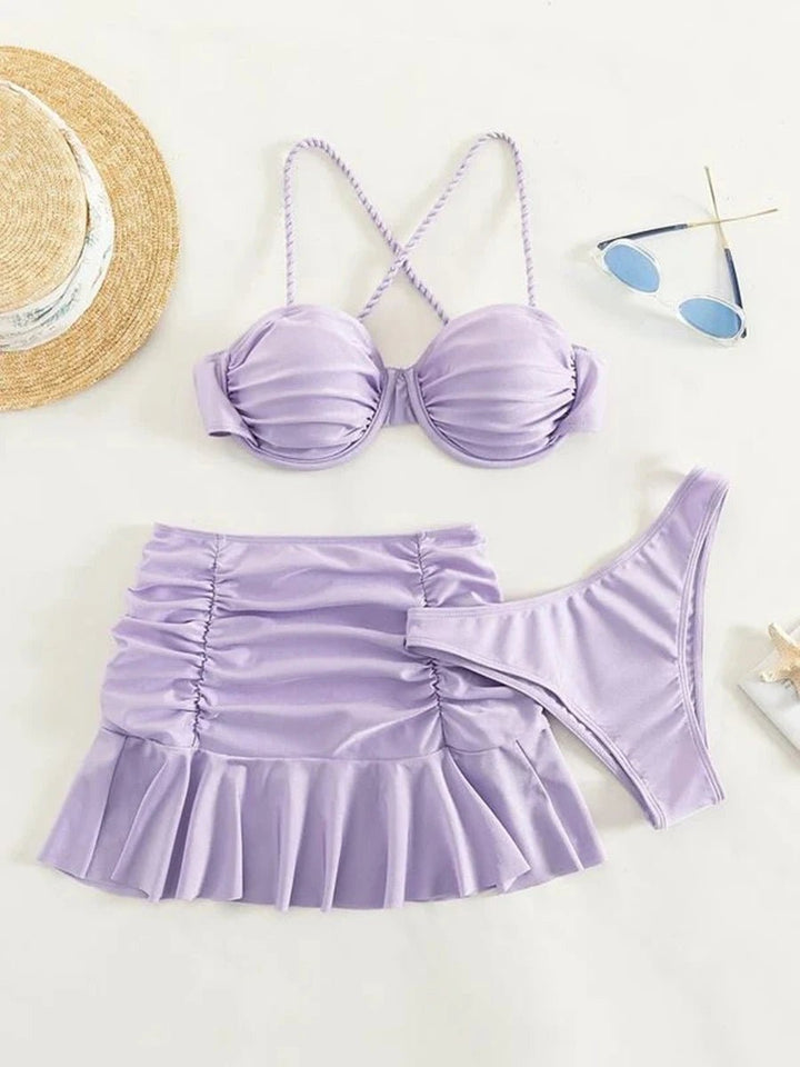 Lunara 3 - Piece – 2025 Solid Push - Up Bikini Beach Swimsuit Set for Women - VeauBeauty