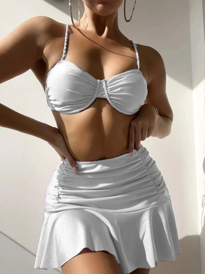 Lunara 3 - Piece – 2025 Solid Push - Up Bikini Beach Swimsuit Set for Women - VeauBeauty