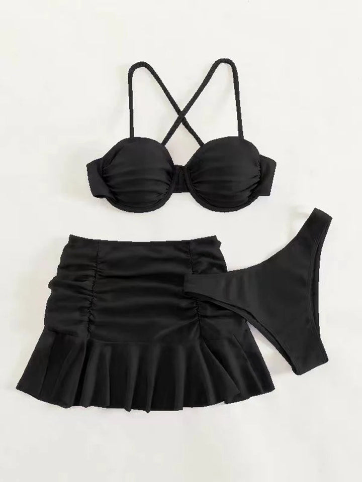Lunara 3 - Piece – 2025 Solid Push - Up Bikini Beach Swimsuit Set for Women - VeauBeauty