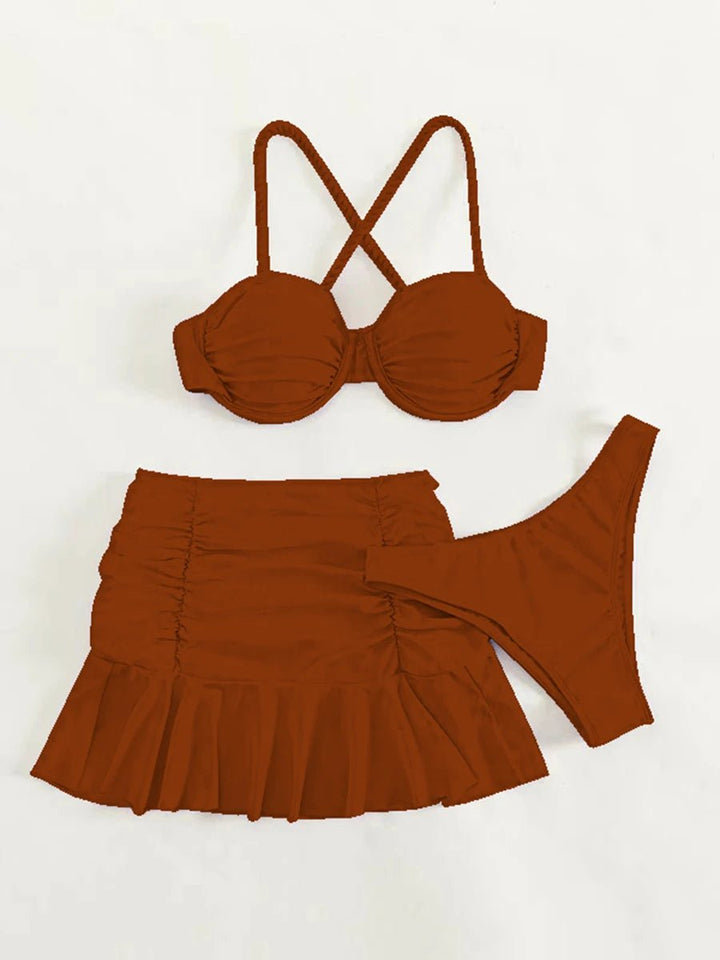 Lunara 3 - Piece – 2025 Solid Push - Up Bikini Beach Swimsuit Set for Women - VeauBeauty