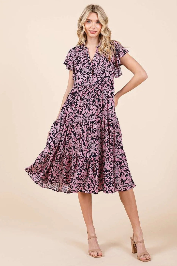 Mittoshop Abstract Print Ruffle Tier Midi Dress - VeauBeauty