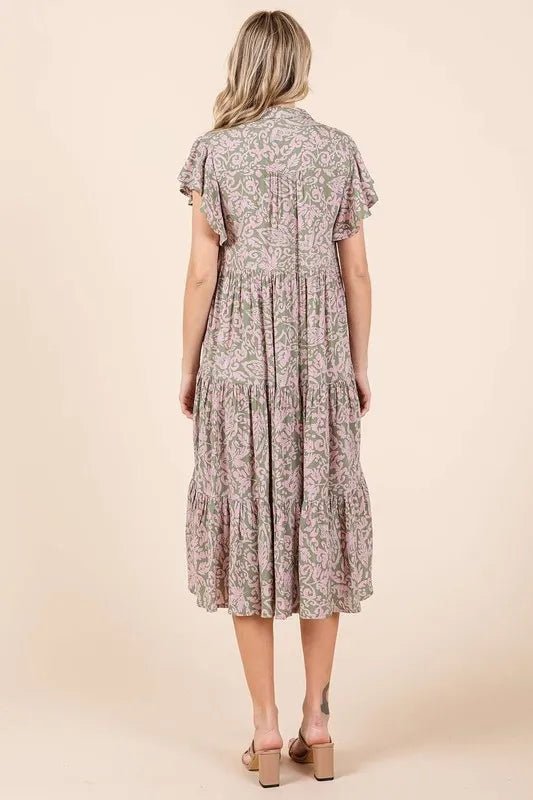 Mittoshop Abstract Print Ruffle Tier Midi Dress - VeauBeauty