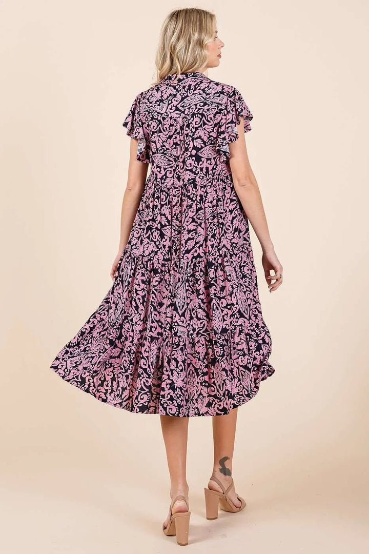 Mittoshop Abstract Print Ruffle Tier Midi Dress - VeauBeauty