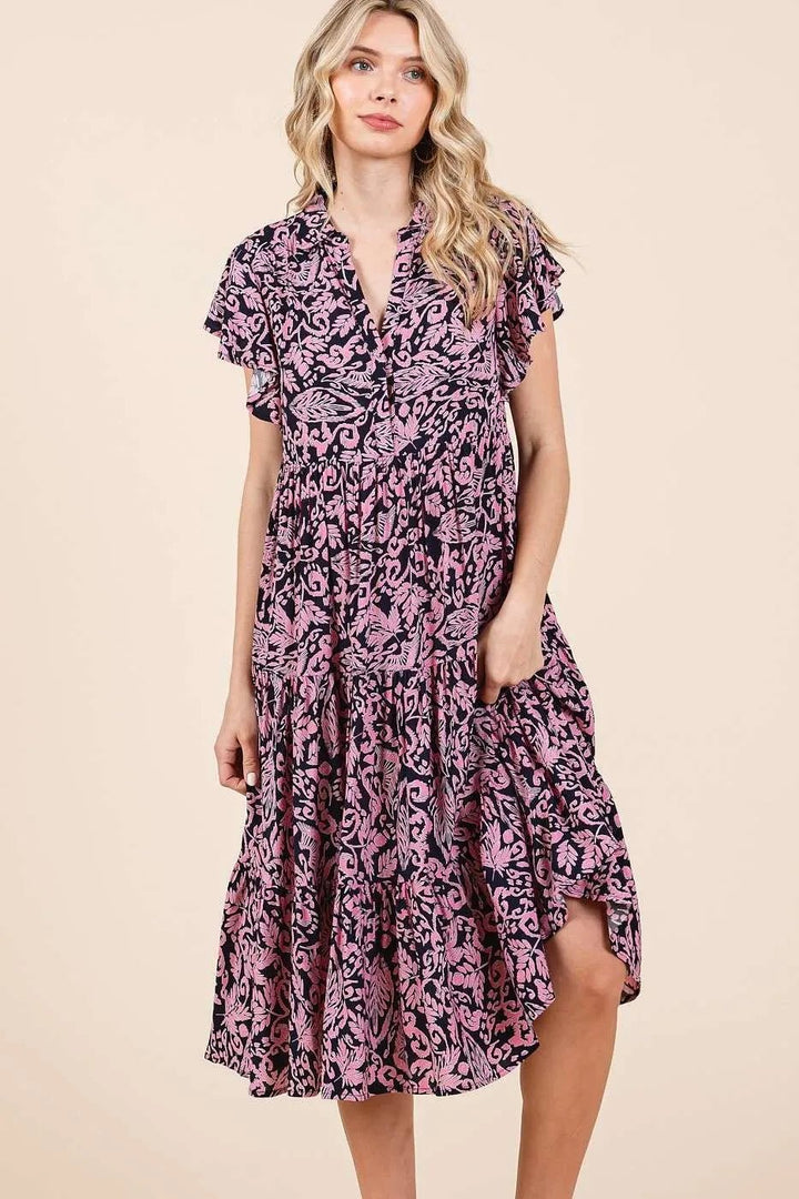 Mittoshop Abstract Print Ruffle Tier Midi Dress - VeauBeauty