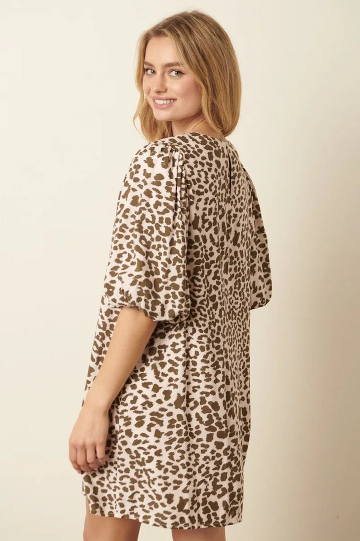 Mittoshop Animal Print Puff Sleeve Mini Dress - VeauBeauty