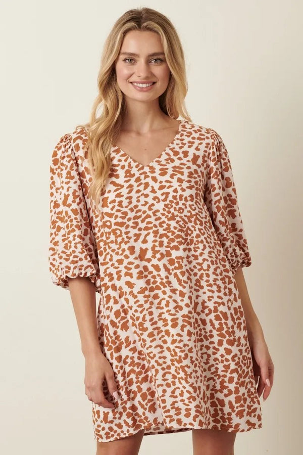 Mittoshop Animal Print Puff Sleeve Mini Dress - VeauBeauty