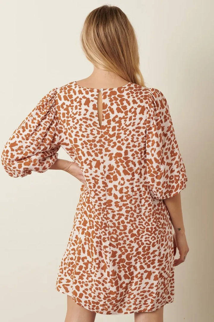 Mittoshop Animal Print Puff Sleeve Mini Dress - VeauBeauty