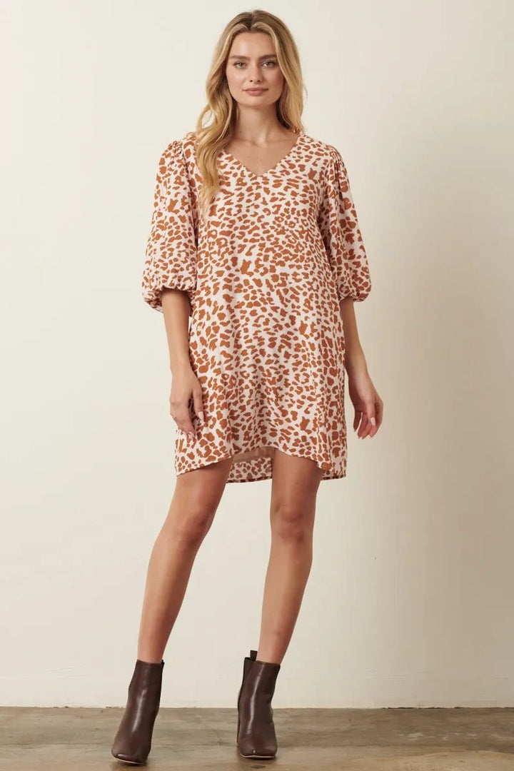 Mittoshop Animal Print Puff Sleeve Mini Dress - VeauBeauty