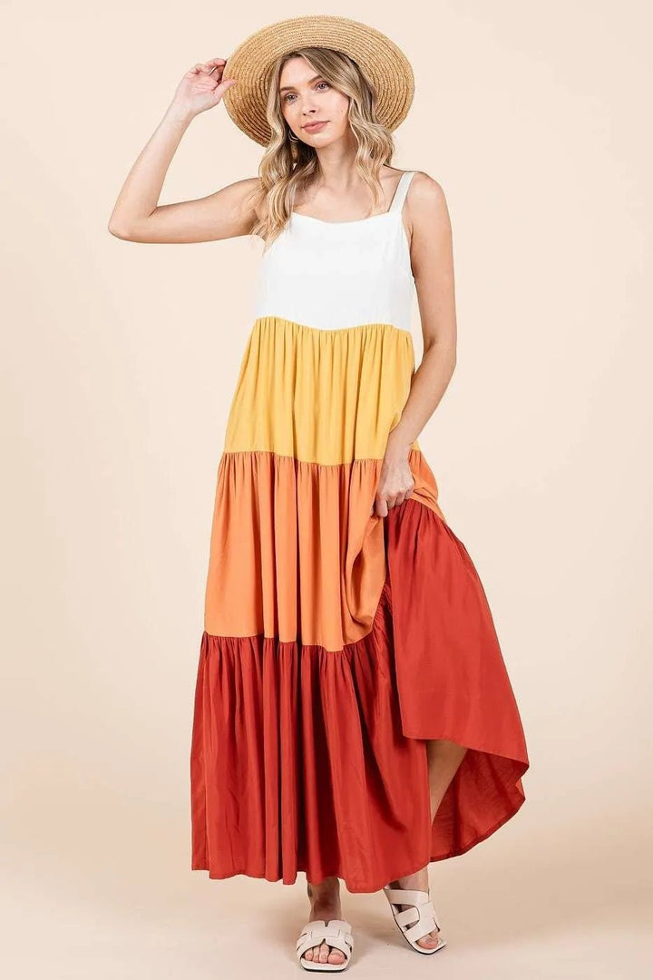 Mittoshop Color Block Tiered Pull - On Maxi Dress - VeauBeauty