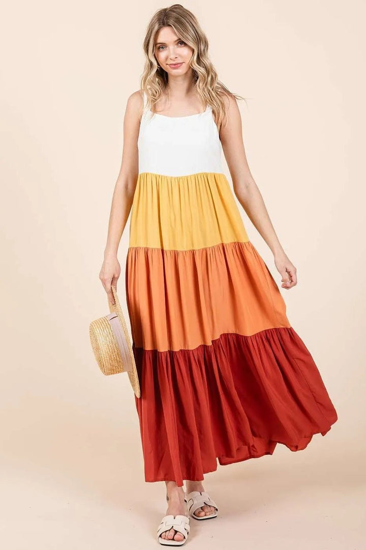 Mittoshop Color Block Tiered Pull - On Maxi Dress - VeauBeauty